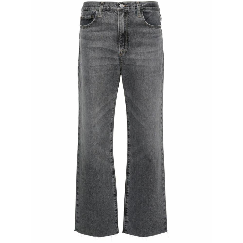 FRAME Grey Straight-Leg Cropped Jeans Size 28